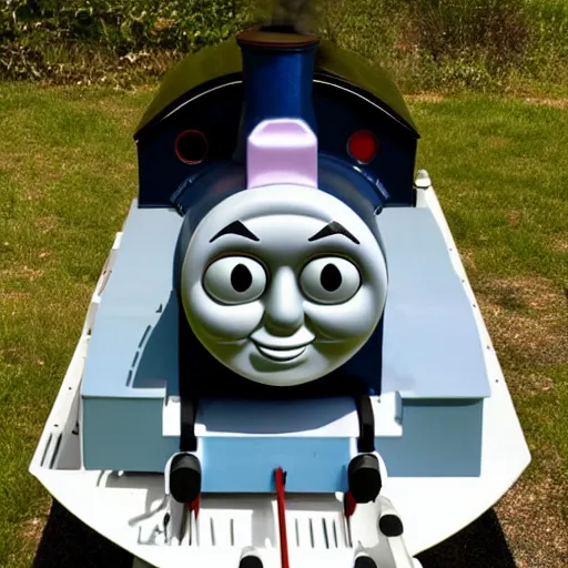 Prompt: thomas the tank engine painted in pearlescent white