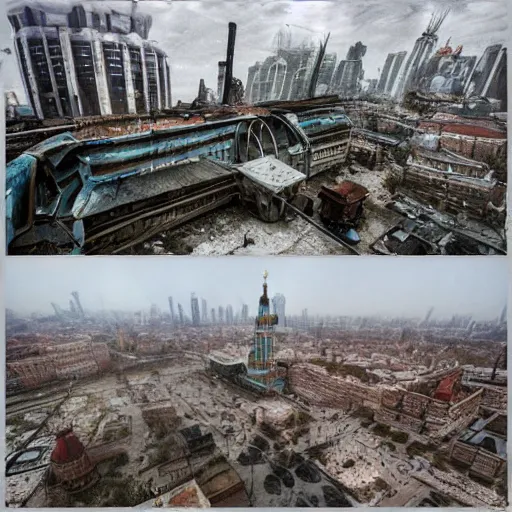 Image similar to post apocalyptic Moscow, extreme details