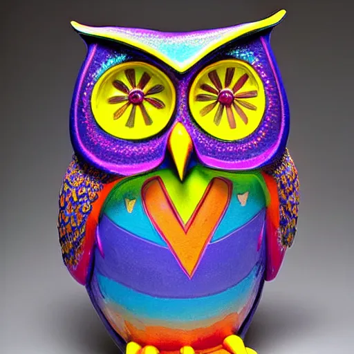 Prompt: symmetrical detailed sculpture of an owl, made by Peter Max