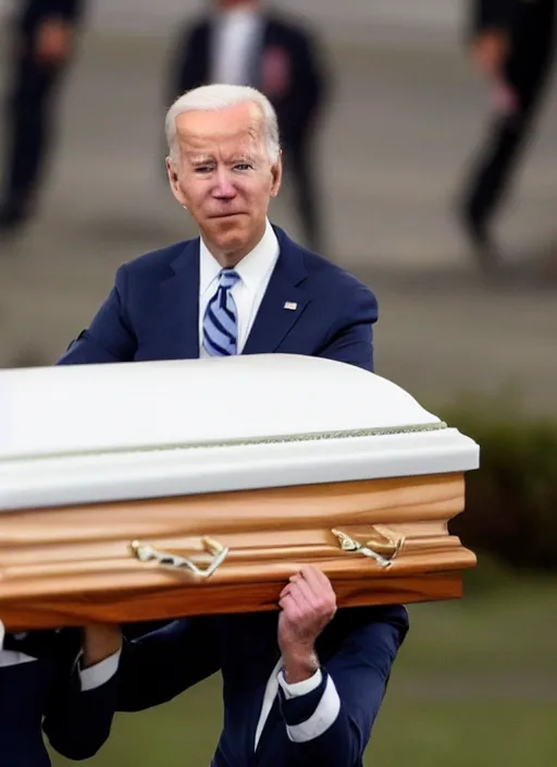 Prompt: joe biden died and his coffin was used as a nuclear bomb against china