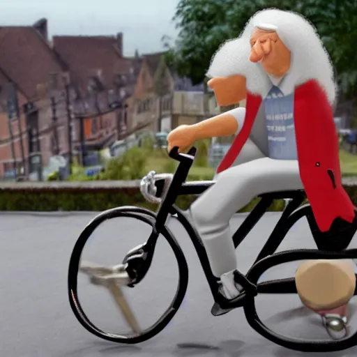 Image similar to jimmy savile riding bike, detailed, photorealistic, 8 k, wide shot,