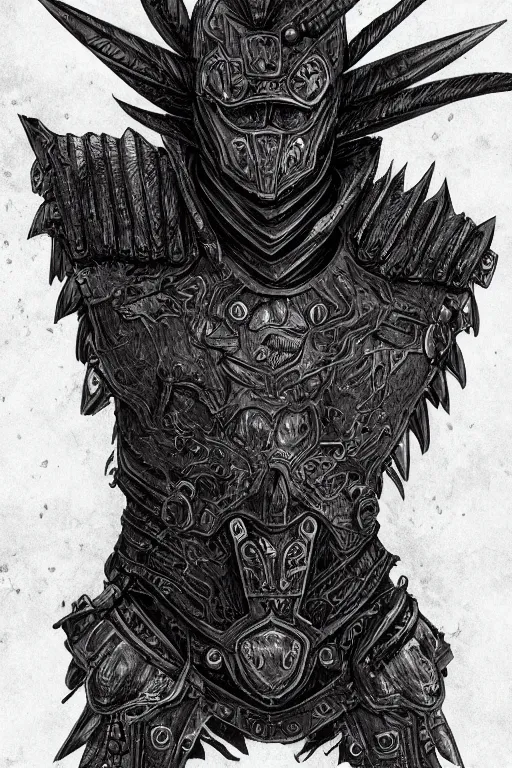 Image similar to armoured raven humanoid monster, crows feet, symmetrical, highly detailed, digital art, black feather armour, sharp focus, trending on art station, kentaro miura manga art style