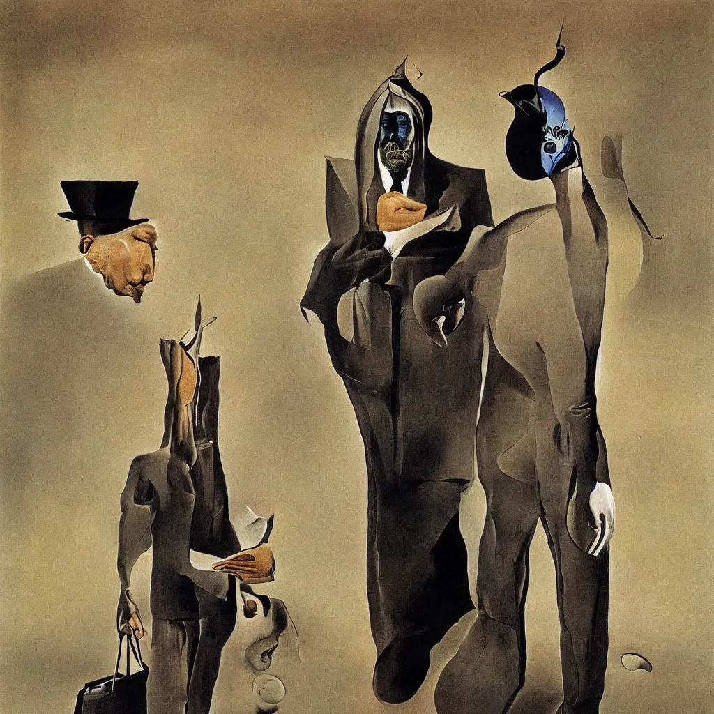 Image similar to Man in a business suit with a bag covering his head, by Salvador Dali