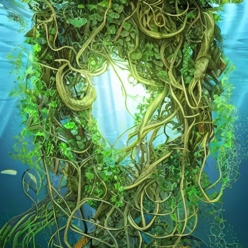 Image similar to A gigantic chest covered in vines underwater, Trending on Artstation,Digital art.