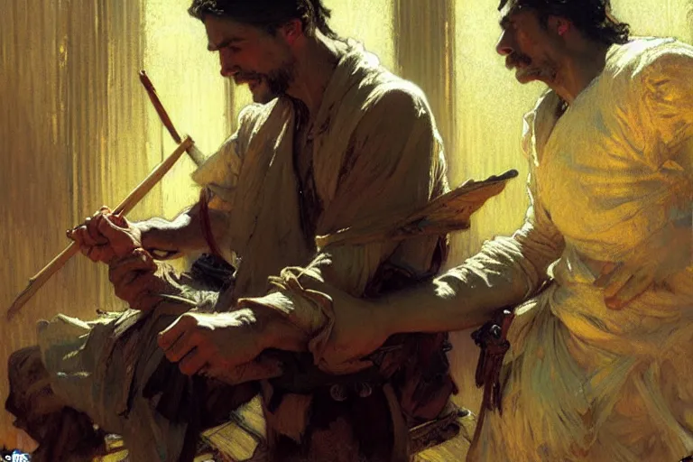 Image similar to attractive man, playing pinao, painting by gaston bussiere, craig mullins, greg rutkowski, alphonse mucha