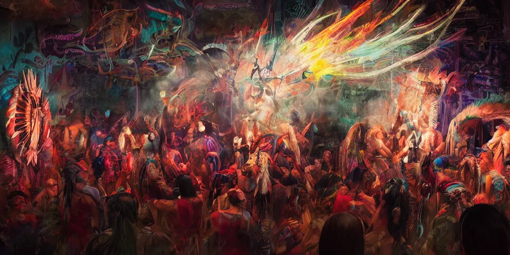 Image similar to of Native American shaman drumming by Liam Wong and Boris Vallejo