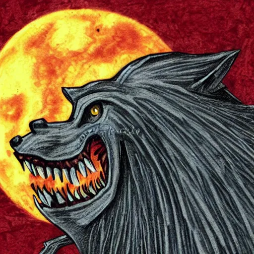 Image similar to ghoul wolf, cryptid, creature, horror art