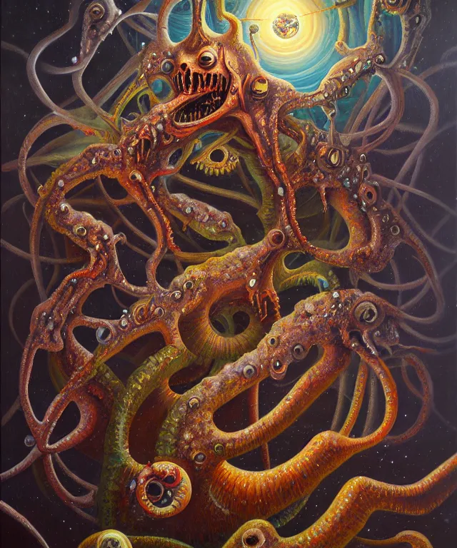 Image similar to an oil on canvas painting, polycount, surrealism, surrealist, lovecraftian, cosmic horror, high detail