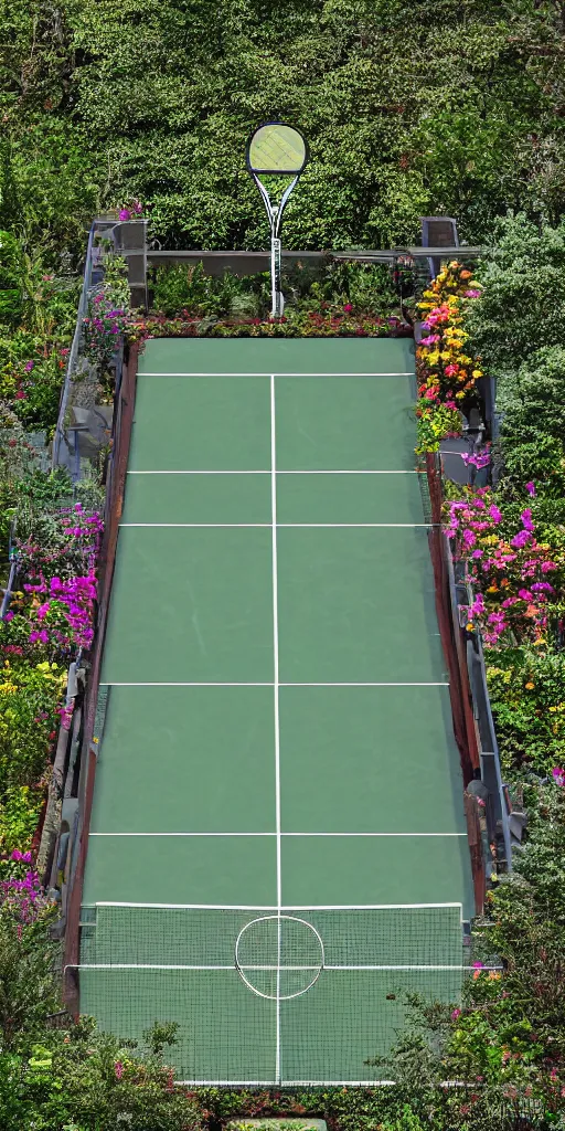 Prompt: Tennis Court on the Floating Island, Digital Art