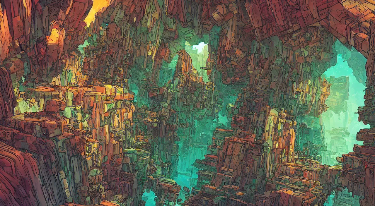 Image similar to open door wood wall fortress greeble block amazon jungle on portal unknow world ambiant fornite colorful that looks like it is from borderlands and by feng zhu and loish and laurie greasley, victo ngai, andreas rocha, john harris