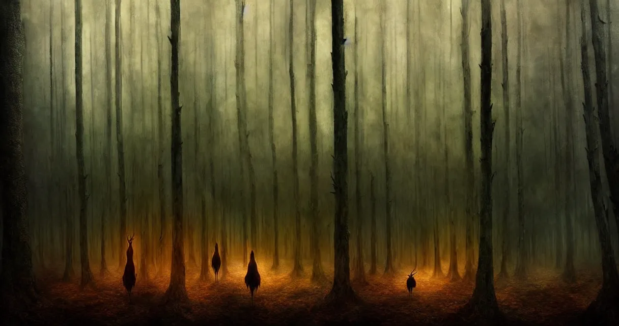 Image similar to epic professional digital art of startling hungry foreboding forest, faint golden moody atmospheric lighting, painted, intricate, detailed, detailed, foreboding, by leesha hannigan, wayne haag, reyna rochin, ignacio fernandez rios, mark ryden, iris van herpen,, epic, stunning, gorgeous, much wow, cinematic, masterpiece.