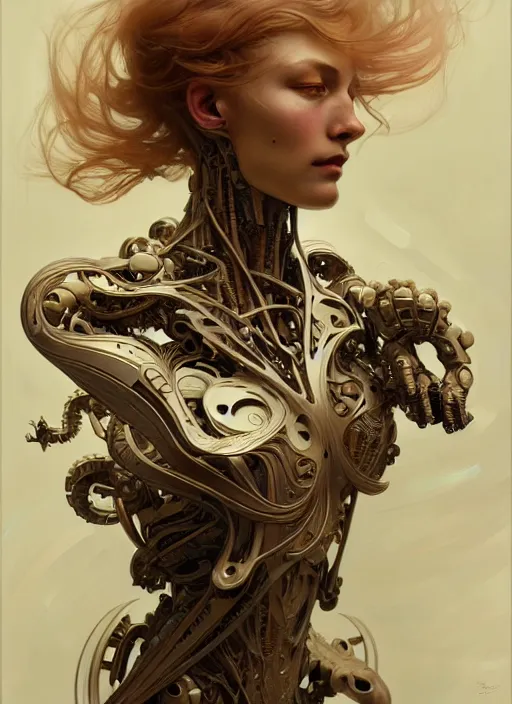 Image similar to organic cyborg, wood, diffuse lighting, fantasy, intricate, elegant, highly detailed, lifelike, photorealistic, digital painting, artstation, illustration, concept art, smooth, sharp focus, art by John Collier and Albert Aublet and Krenz Cushart and Artem Demura and Alphonse Mucha