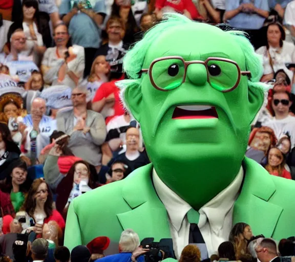 Prompt: bernie sanders face made of the mascot character jolly green giant, closeup detailed