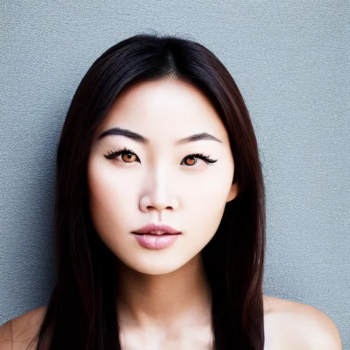 Prompt: pretty asian woman, headshot, symmetrical face, hard lighting, photorealistic