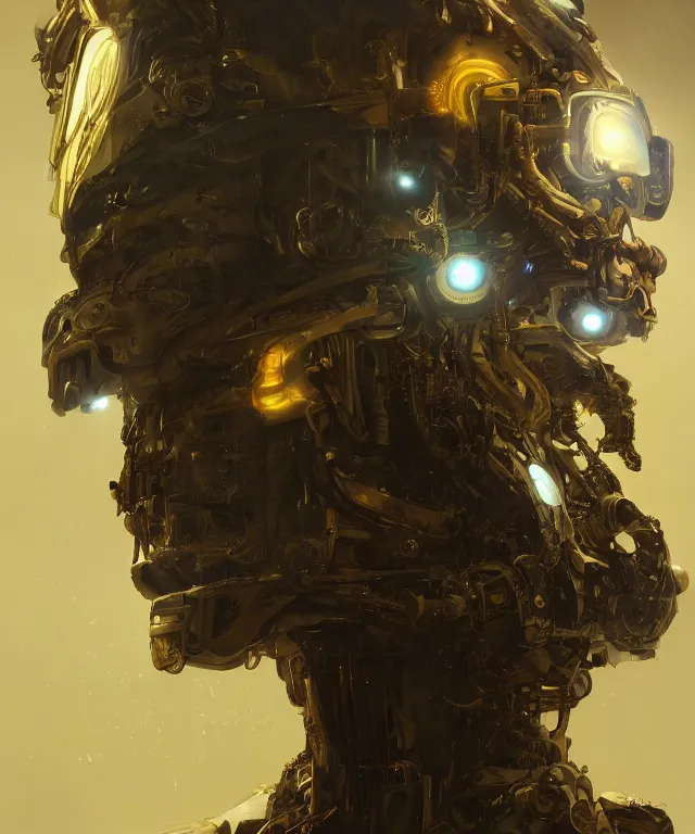 Prompt: a 4k cinematic full view ethereal android wearing intricate mecha gilded cyberpunk bone crown ivory , Unreal Engine 5, God Rays, Lumen, by Peter Mohrbacher, by Ruan Jia, by Greg Rutkowski, by Leonardo Da Vinci, detailed and realistic, poetic and symbolic, rule of thirds, golden ratio, Trending on Artstation