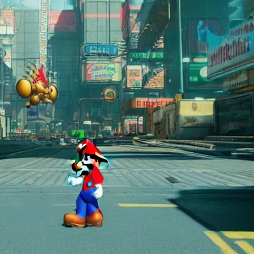 Prompt: super mario brothers in cyberpunk 2 0 7 7 unreal engine 5 8 k