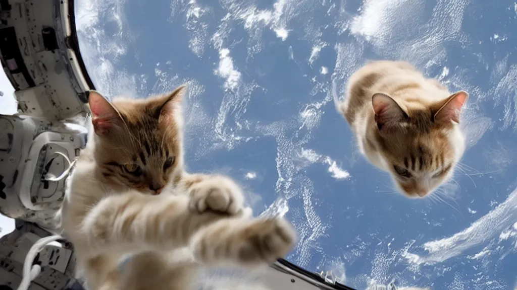 Image similar to Photo of a cat floating inside the ISS