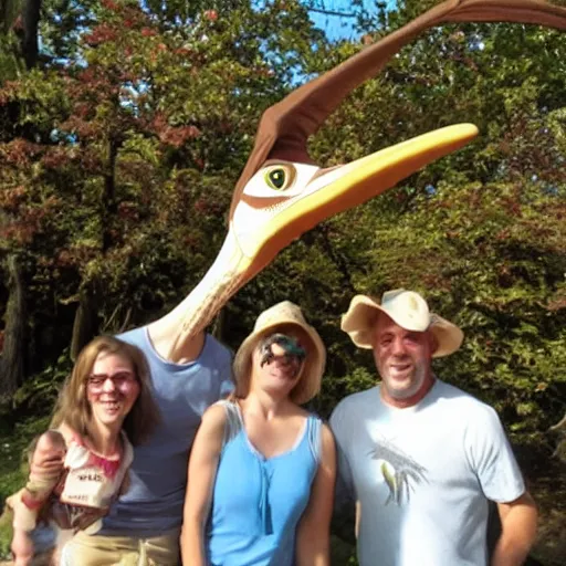 Image similar to pterodactyl hanging out with people,