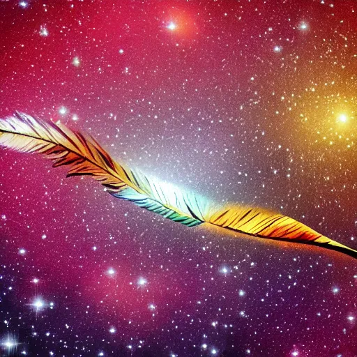 Prompt: logo of a feather made of galaxies tickling the universe