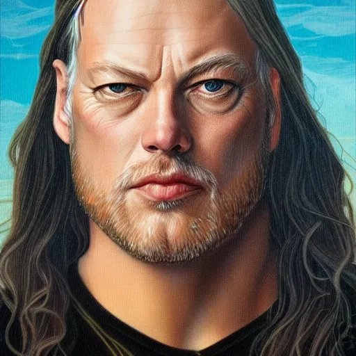 Image similar to amazing artgerm portrait of david gilmour as a preraphaelite painting, collaboration with j. scott campbell and artgerm with edward burn jones