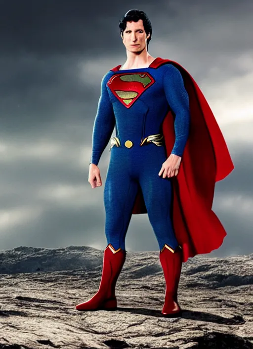 Prompt: film still of Todd Howard as Superman in Superman, 4k