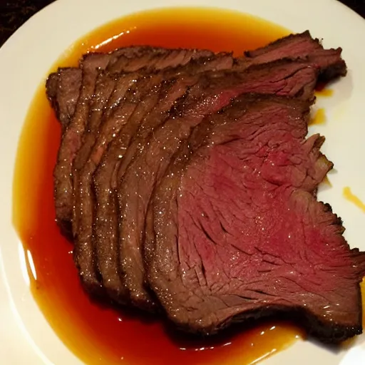 Prompt: chuck roast norris, food photo of chuck norris face made of chuck roast