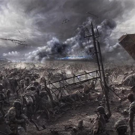 Image similar to hyper realism, realistic apocalyptic war scene