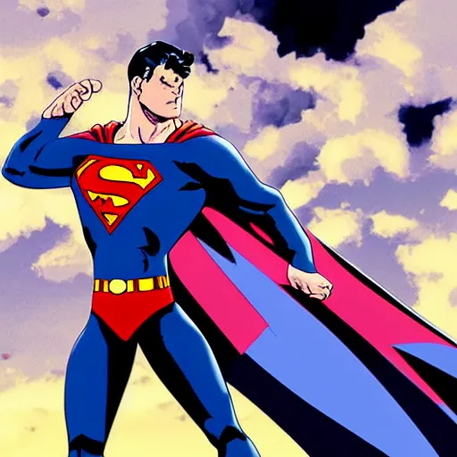 Image similar to superman in jojo's bizarre adventure, superman in the style of jojo bizzarre adventure