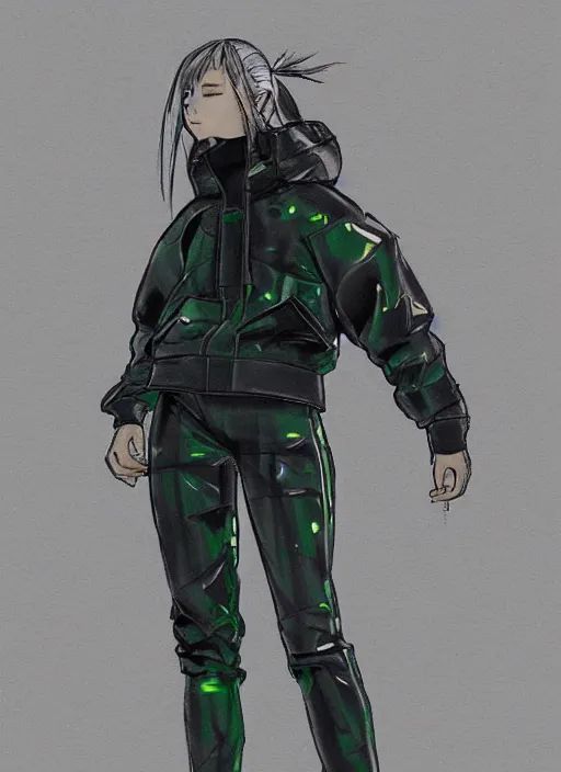 Image similar to a yoji shinkawa full body sketch of a tennis player girl wearing a puffy japanese inspired anorak designed by balenciaga, and short holographic skirt and yeezy 5 0 0 sneakers