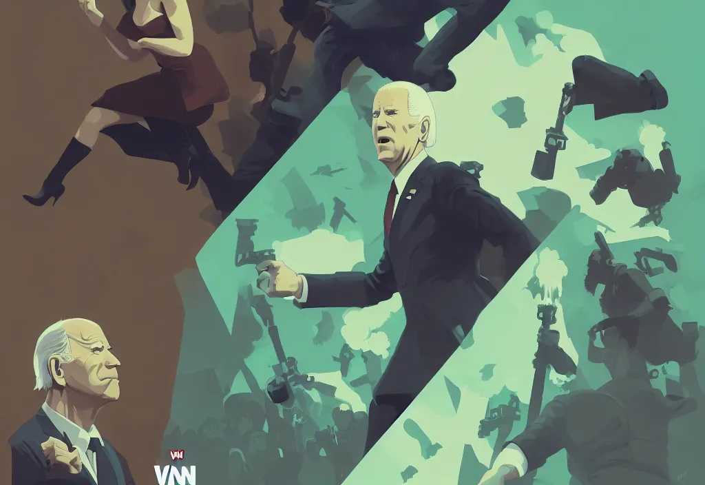 Image similar to joe biden vs emma watson, epic debates during presidental elections, cnn, fox news, agitation poster, fantasy, by atey ghailan, by greg rutkowski, by greg tocchini, by james gilleard, by joe gb fenton, dynamic lighting, gradient light green, brown, blonde cream, salad and white colors in scheme, grunge aesthetic