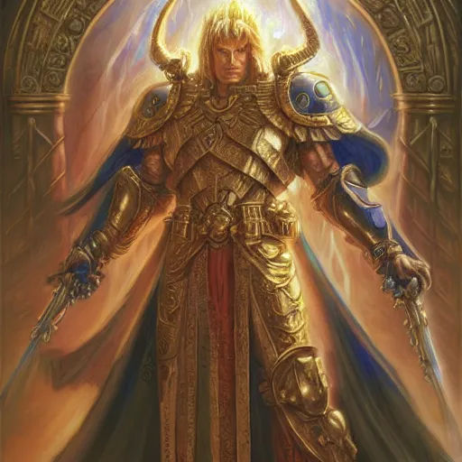 Image similar to The God Emperor of Mankind as a fantasy D&D character, portrait art by Donato Giancola and James Gurney, digital art, trending on artstation