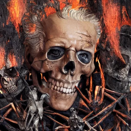 Image similar to biden in dante's inferno painting, skeletons, crosses, dark beauty, rotten gold, closeup faces, extremely detailed, cinema 4 d, unreal engine.