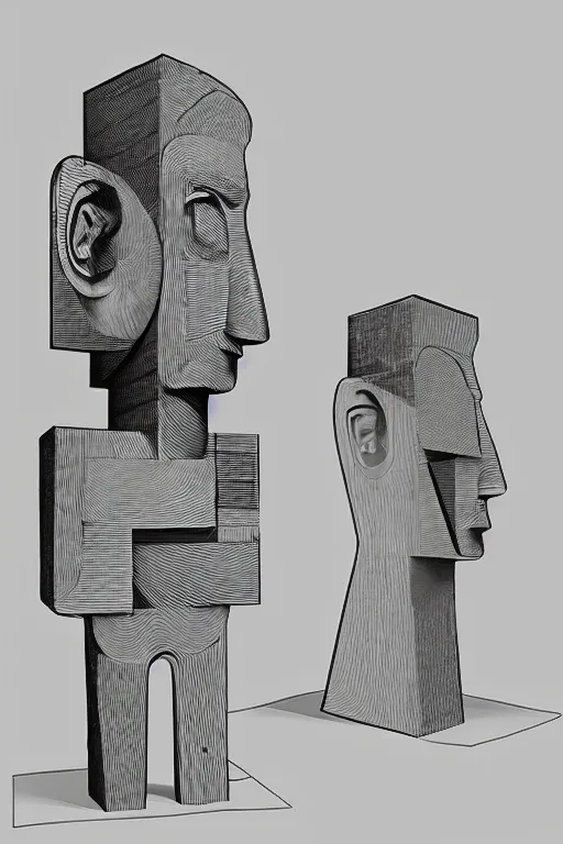 Image similar to cubist moai statue cutout digital illustration cartoon colorful beeple