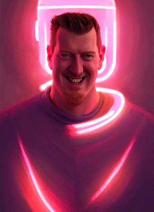 Image similar to portrait of josh homme, realistic, smile, ugly, defined jawline, big chin, pink hair bow, intricate, elegant, glowing lights, highly detailed, digital painting, artstation, sharp focus, illustration, art by wlop, mars ravelo and greg rutkowski