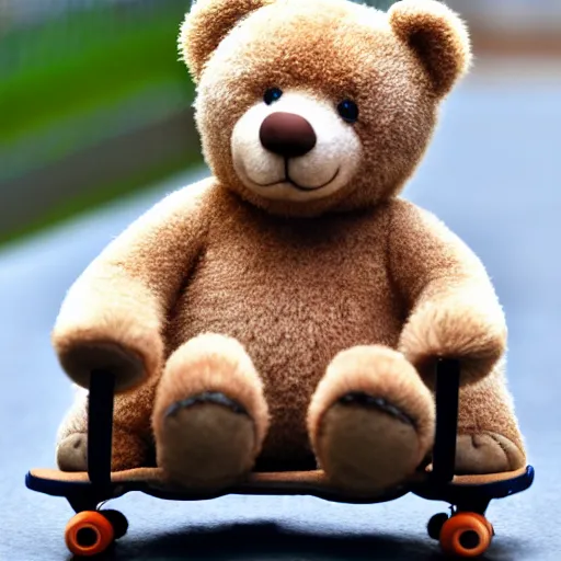 Image similar to a Teddy Bear on a skateboard in central new York law angle telephoto trending on 500px