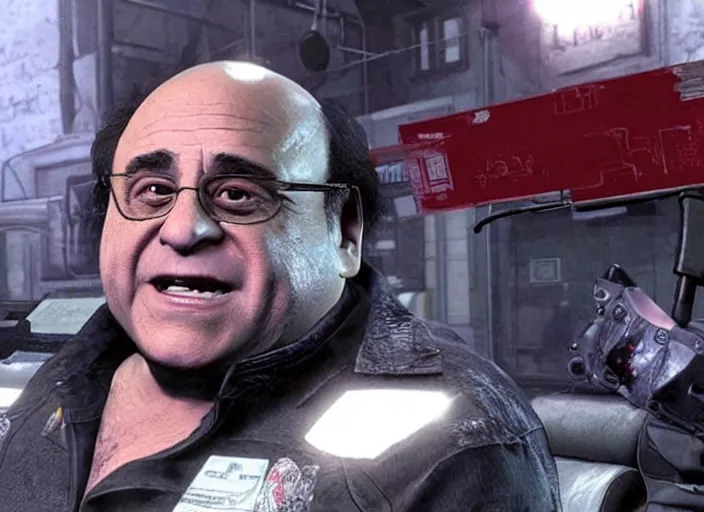 Image similar to video game still of danny devito in the video game resident evil 2,