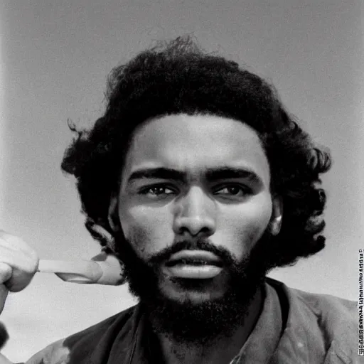 Image similar to Portrait of Jaylen Brown, Jaylen Brown as Che Guevara, Guerilla Heroico, Black and White, Photograph by Alberto Korda, inspiring, dignifying, national archives