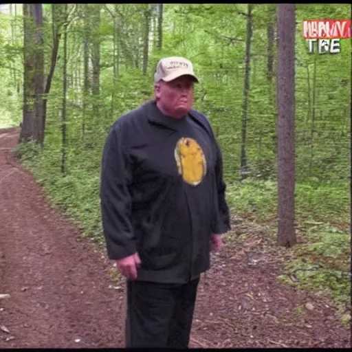 Image similar to creepy trail cam footage of an obese Donald trump