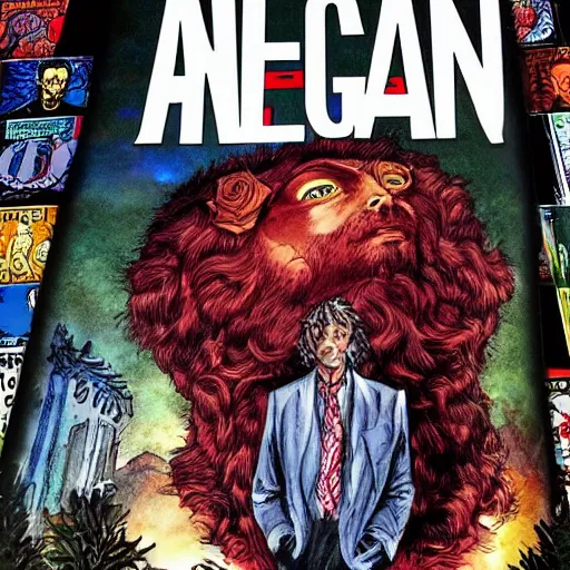 Prompt: neil gaiman an american gods mr wednesday comic book cover, marvel, dark art style