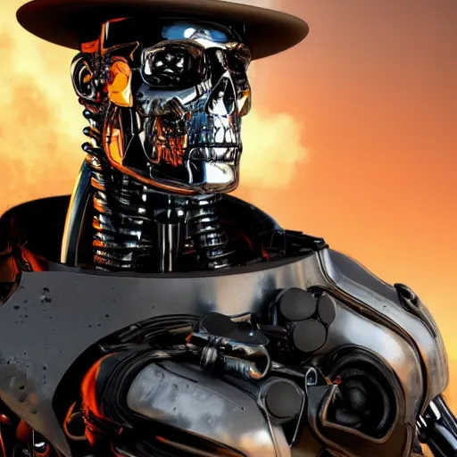 Image similar to a terminator t - 8 0 0 wearing a sombrero, hyper realistic, detailed, digital art, unreal engine 6