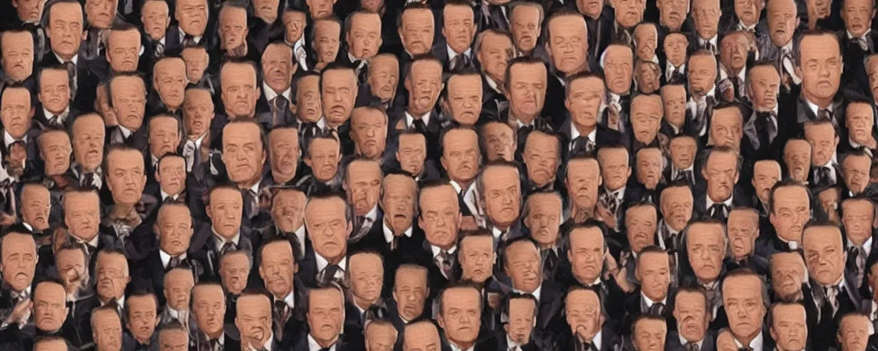 Image similar to a room full of clones of bill murray from the movie groundhog day