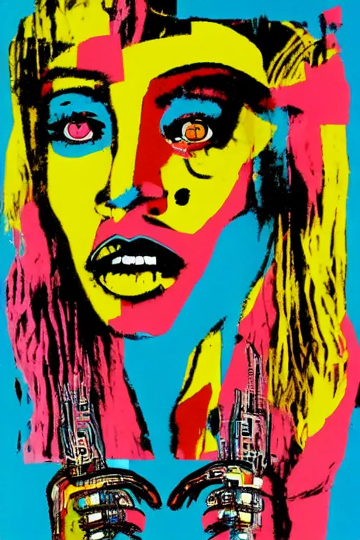 cyborg girl in the style of andy warhol, jean michel | Stable Diffusion ...