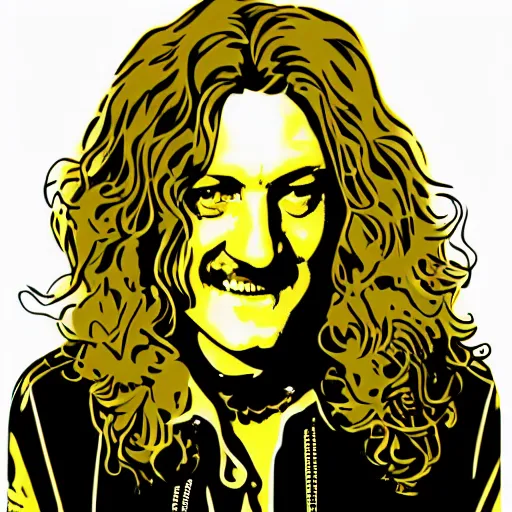 Image similar to 1 9 7 0 - young - robert - plant from led zepelin singing into the microphone, swagger, sticker - art, svg vector, adobe - illustrator