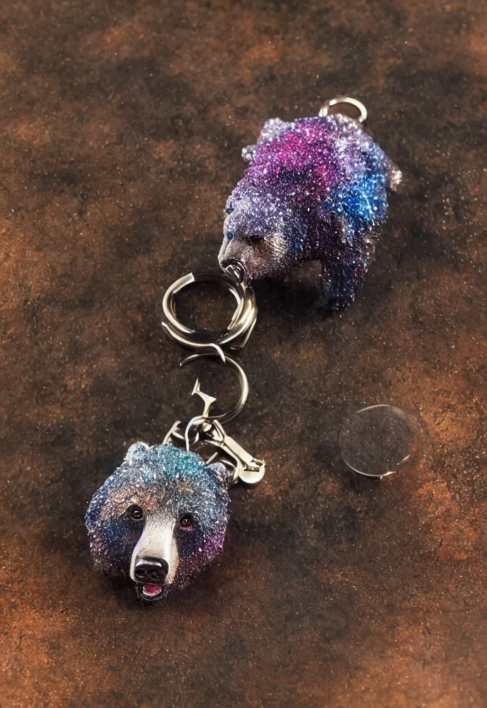 Image similar to a deep coloured crystalized bear keychain by greg rutkowski, sung choi, mitchell mohrhauser, maciej kuciara, johnson ting, maxim verehin, peter konig, 8 k photorealistic, cinematic lighting, hd, high details, dramatic, atmosphereric