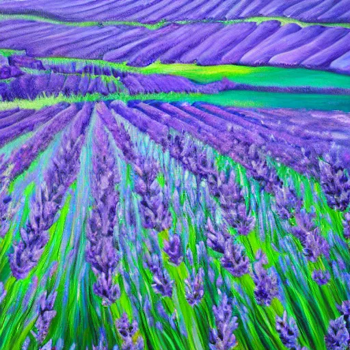 Prompt: painting of lavender field, highly detailed, beautiful lighting