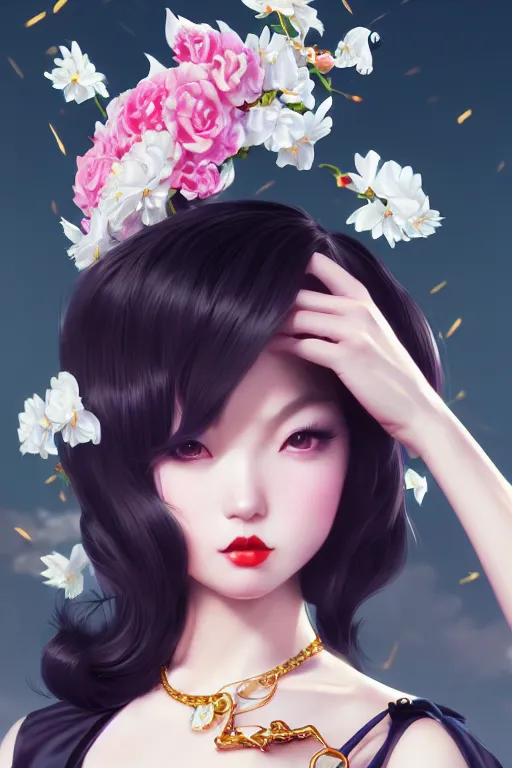 Image similar to a pin up and beautiful fashion charming dreamlke japan girl with lv jewelry, character art, art by artgerm lau and wlop and and ilya kuvshinov and john singer sargent, hyperdetailed, 8 k realistic, symmetrical, frostbite 3 engine, cryengine, dof, trending on artstation, digital art