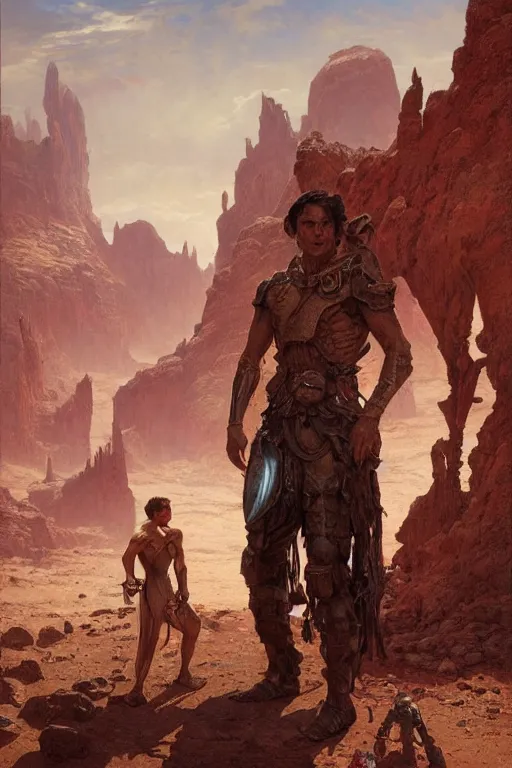 Image similar to John Carter standing in front of Martian ruins by Stanley Artgerm Lau, greg rutkowski, thomas kindkade, alphonse mucha, loish, norman Rockwell