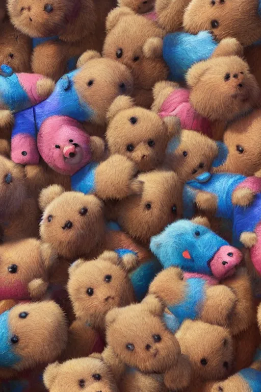 Image similar to teddy bears painted by Van der Weyden, vivid colors, high details, cinematic, 8k resolution, beautiful detailed, photorealistic, digital painting, artstation, concept art, smooth, sharp focus, illustration, fantasy background, artstation trending, octane render, unreal engine