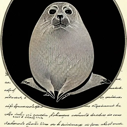 Image similar to ringed seal victorian scholar, black ink on paper, trending on artstation, beautiful, intricate, detailed