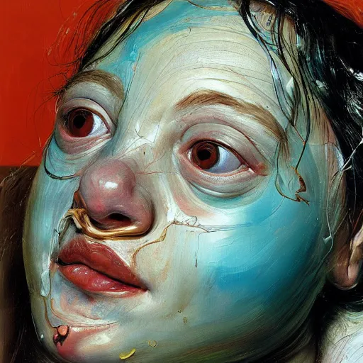 Prompt: high quality high detail painting by lucian freud and jenny saville, hd, happy, cute, pretty, turquoise